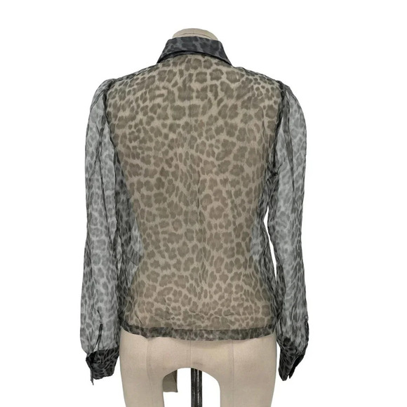 Zara Shirt Animal Print Organza Shirt Leopard Blouse Button Down Gray Size Small - Picture 6 of 9